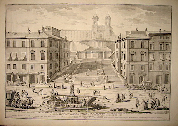Vasi Giuseppe (1710-1782) Prospetto della Scala, che da Piazza di Spagna conduce alla Chiesa e Convento della SS.ma Trinità , sul Monte Pincio principiata sotto il glorioso Pontificato di'Innocenzo XIII, e terminata sotto la S.M. di Papa Benedetto XIII. Architettura di Francesco de Santis 1762 Roma